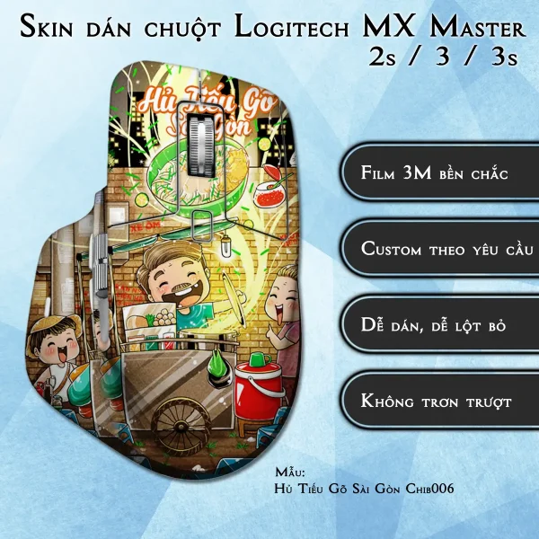 Skin dán chuột Logitech MX Master 2, 2s, 3, 3s mẫu Hủ Tiếu Gõ Sài Gòn Chib006