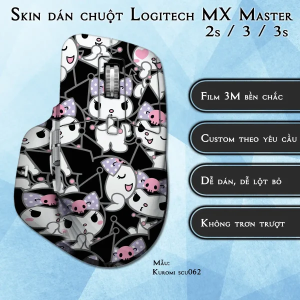 Skin dán chuột Logitech MX Master 2, 2s, 3, 3s mẫu Kuromi scu062