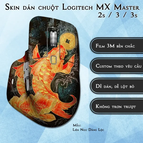 Skin dán chuột Logitech MX Master 2, 2s, 3, 3s mẫu Liên Ngư Dâng Lộc