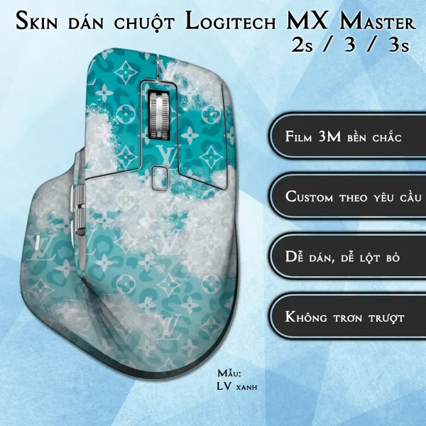Skin dán chuột Logitech MX Master 2, 2s, 3, 3s mẫu LV xanh