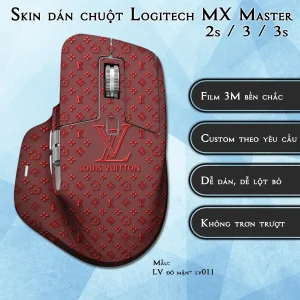 Skin dán chuột Logitech MX Master 2, 2s, 3, 3s mẫu LV đỏ mận- lv011