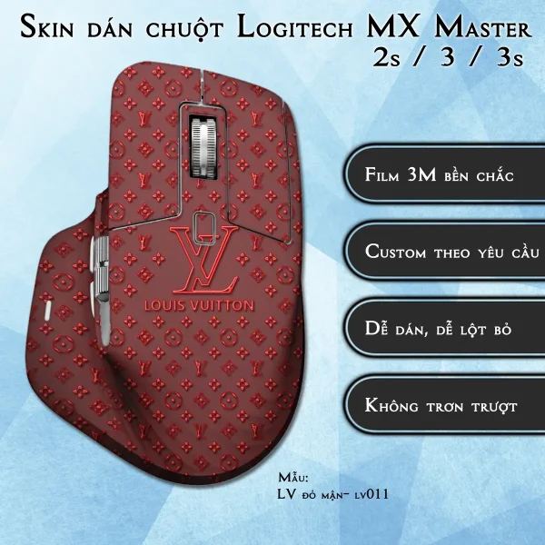 Skin dán chuột Logitech MX Master 2, 2s, 3, 3s mẫu LV đỏ mận- lv011