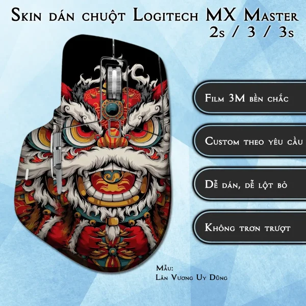 Skin dán chuột Logitech MX Master 2, 2s, 3, 3s mẫu Lân Vương Uy Dũng