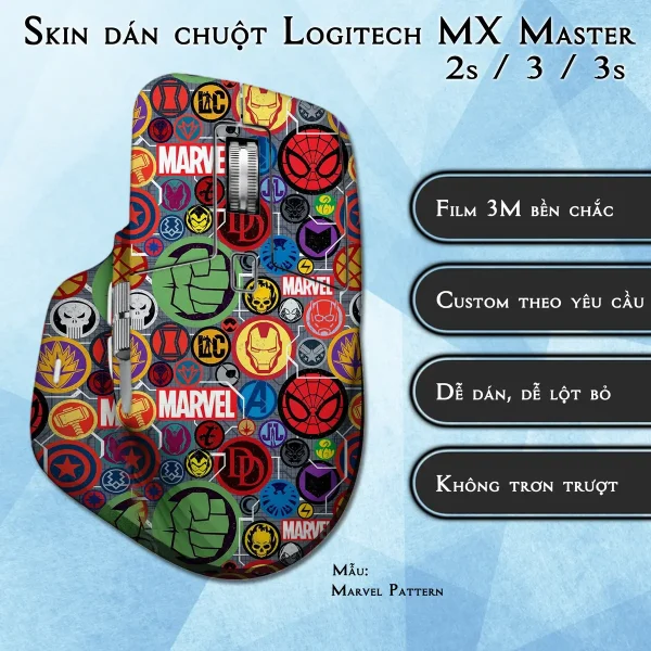 Skin dán chuột Logitech MX Master 2, 2s, 3, 3s mẫu Marvel Pattern