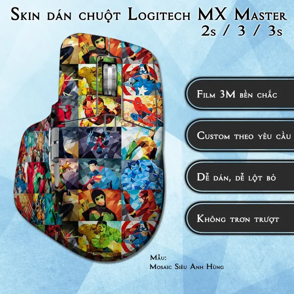 Skin dán chuột Logitech MX Master 2, 2s, 3, 3s mẫu Mosaic Siêu Anh Hùng