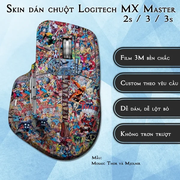 Skin dán chuột Logitech MX Master 2, 2s, 3, 3s mẫu Mosaic Thor và Mjolnir