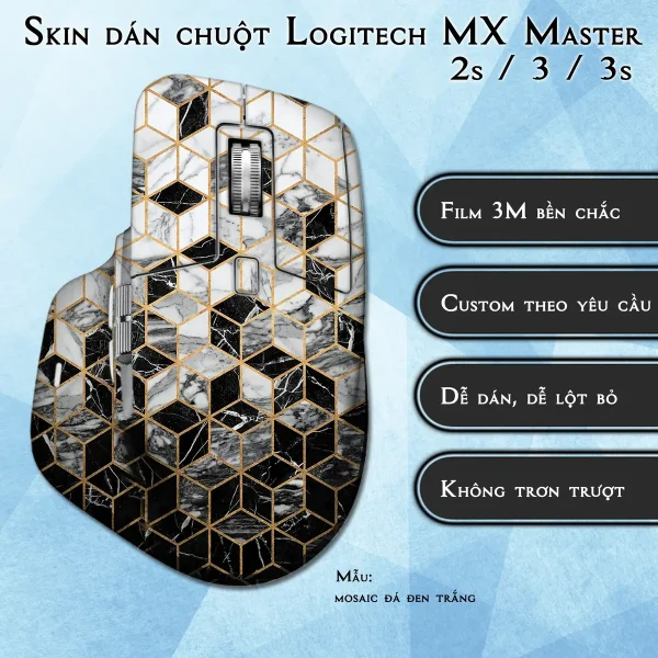 Skin dán chuột Logitech MX Master 2, 2s, 3, 3s mẫu mosaic đá đen trắng