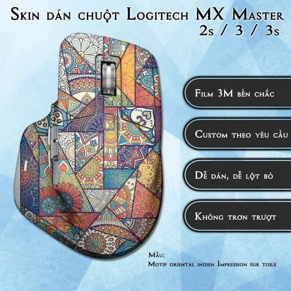 Skin dán chuột Logitech MX Master 2, 2s, 3, 3s mẫu Motif oriental indien Impression sur toile