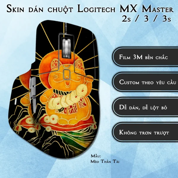 Skin dán chuột Logitech MX Master 2, 2s, 3, 3s mẫu Mèo Thần Tài