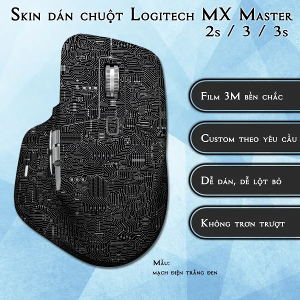 Skin dán chuột Logitech MX Master 2, 2s, 3, 3s mẫu mạch điện trắng đen