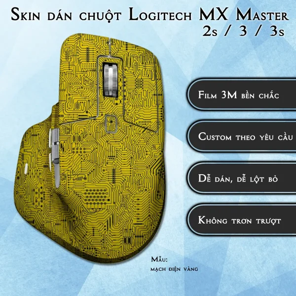 Skin dán chuột Logitech MX Master 2, 2s, 3, 3s mẫu mạch điện vàng