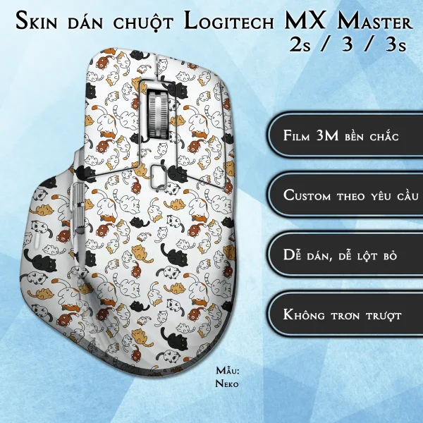 Skin dán chuột Logitech MX Master 2, 2s, 3, 3s mẫu Neko