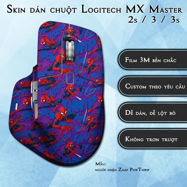 Skin dán chuột Logitech MX Master 2, 2s, 3, 3s mẫu người nhện Zaap PowThwip