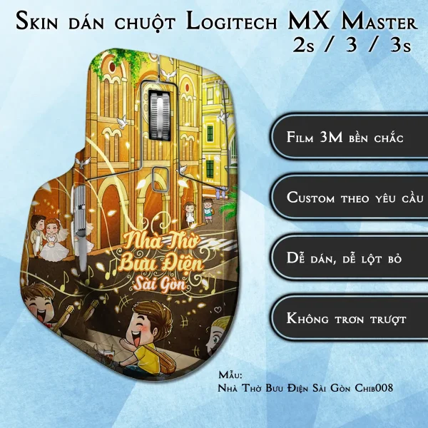 Skin dán chuột Logitech MX Master 2, 2s, 3, 3s mẫu Nhà Thờ Bưu Điện Sài Gòn Chib008