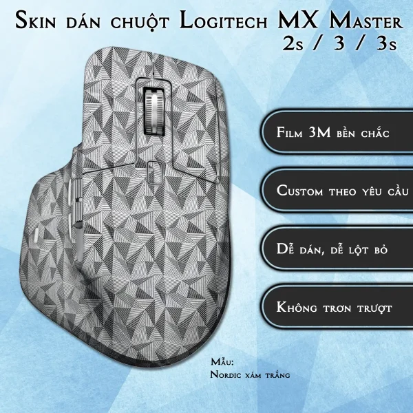 Skin dán chuột Logitech MX Master 2, 2s, 3, 3s mẫu Nordic xám trắng