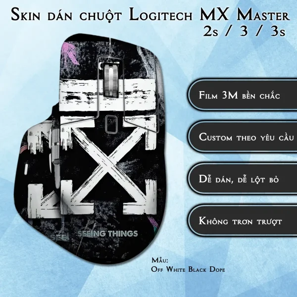 Skin dán chuột Logitech MX Master 2, 2s, 3, 3s mẫu Off White Black Dope