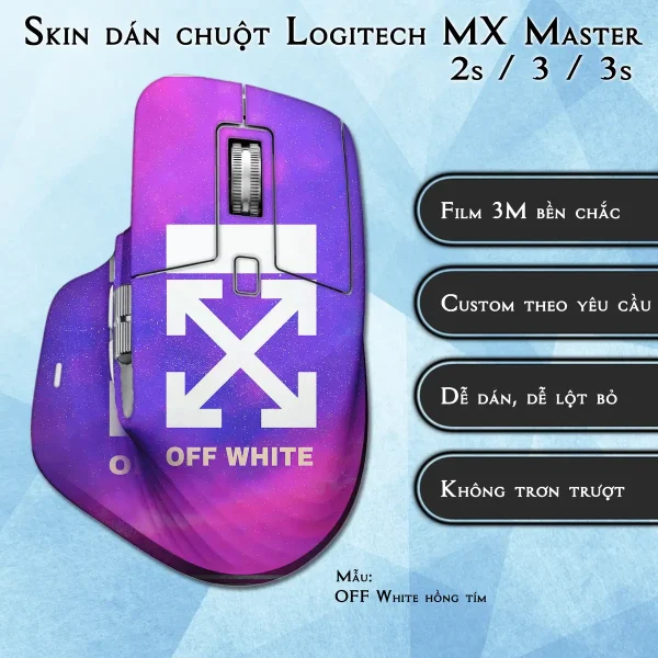 Skin dán chuột Logitech MX Master 2, 2s, 3, 3s mẫu OFF White hồng tím