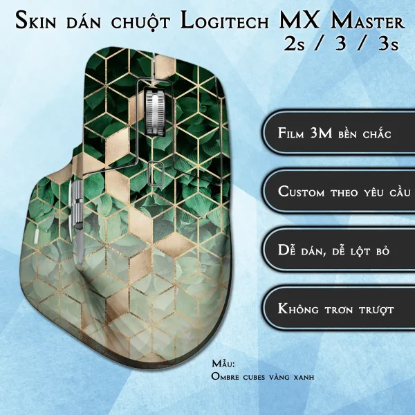 Skin dán chuột Logitech MX Master 2, 2s, 3, 3s mẫu Ombre cubes vàng xanh