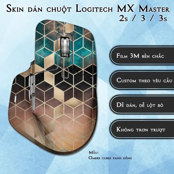 Skin dán chuột Logitech MX Master 2, 2s, 3, 3s mẫu Ombre cubes xanh hồng