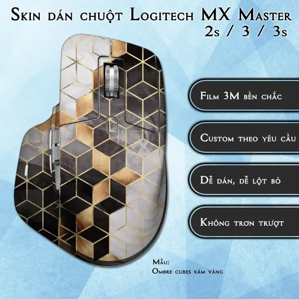 Skin dán chuột Logitech MX Master 2, 2s, 3, 3s mẫu Ombre cubes xám vàng