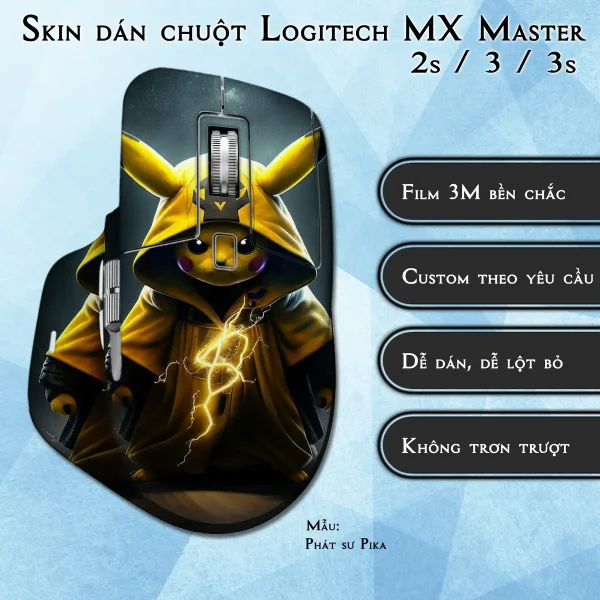 Skin dán chuột Logitech MX Master 2, 2s, 3, 3s mẫu Phát sư Pika