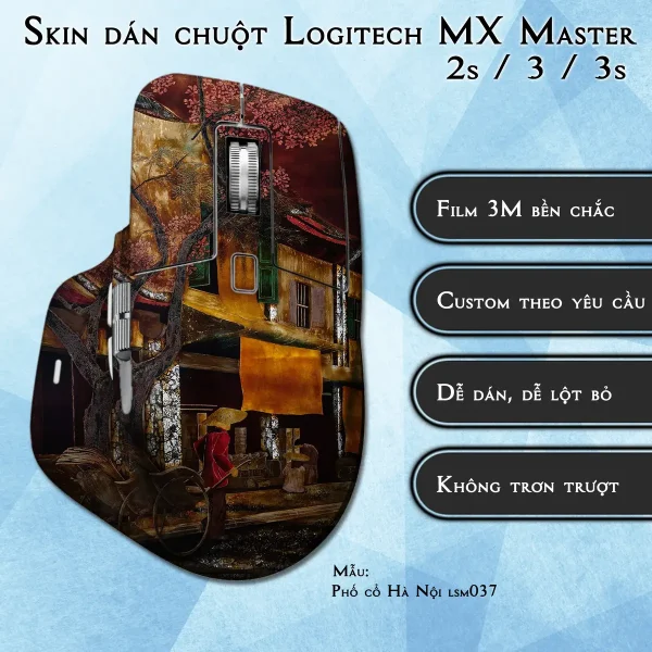 Skin dán chuột Logitech MX Master 2, 2s, 3, 3s mẫu Phố cổ Hà Nội lsm037