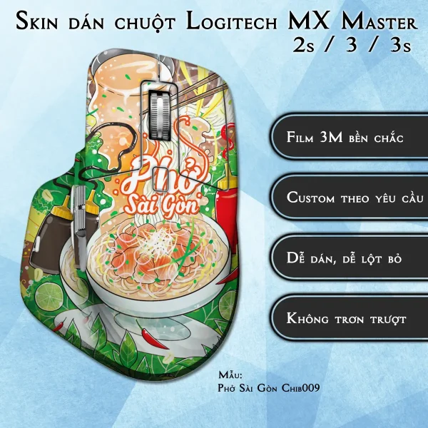 Skin dán chuột Logitech MX Master 2, 2s, 3, 3s mẫu Phở Sài Gòn Chib009