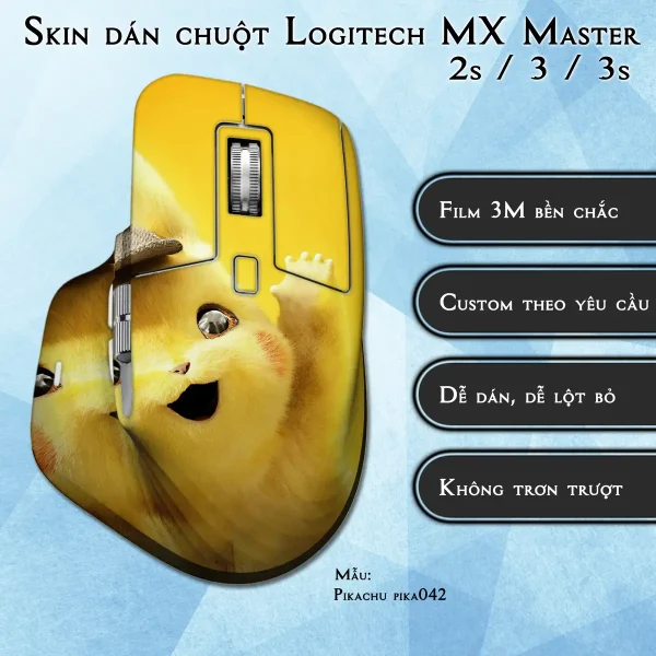 Skin dán chuột Logitech MX Master 2, 2s, 3, 3s mẫu Pikachu pika042