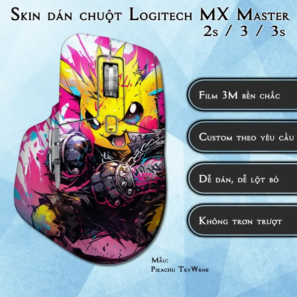 Skin dán chuột Logitech MX Master 2, 2s, 3, 3s mẫu Pikachu TryWrnk