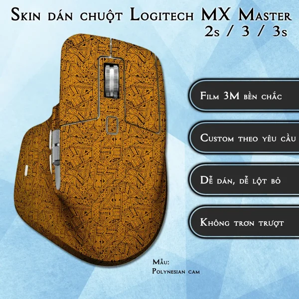 Skin dán chuột Logitech MX Master 2, 2s, 3, 3s mẫu Polynesian cam