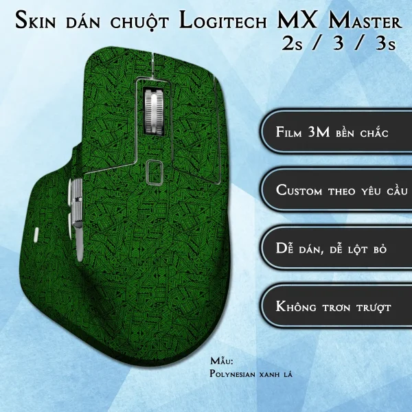 Skin dán chuột Logitech MX Master 2, 2s, 3, 3s mẫu Polynesian xanh lá