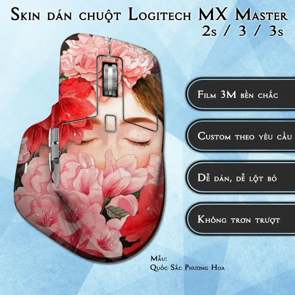 Skin dán chuột Logitech MX Master 2, 2s, 3, 3s mẫu Quốc Sắc Phương Hoa