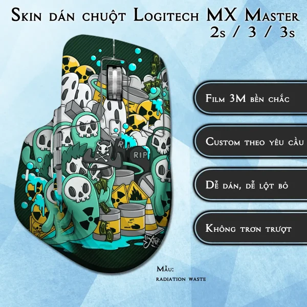 Skin dán chuột Logitech MX Master 2, 2s, 3, 3s mẫu radiation waste