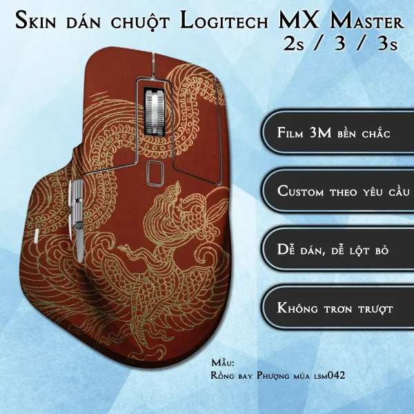 Skin dán chuột Logitech MX Master 2, 2s, 3, 3s mẫu Rồng bay Phượng múa lsm042