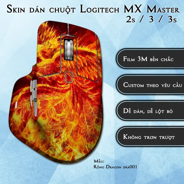 Skin dán chuột Logitech MX Master 2, 2s, 3, 3s mẫu Rồng Dragon dra001