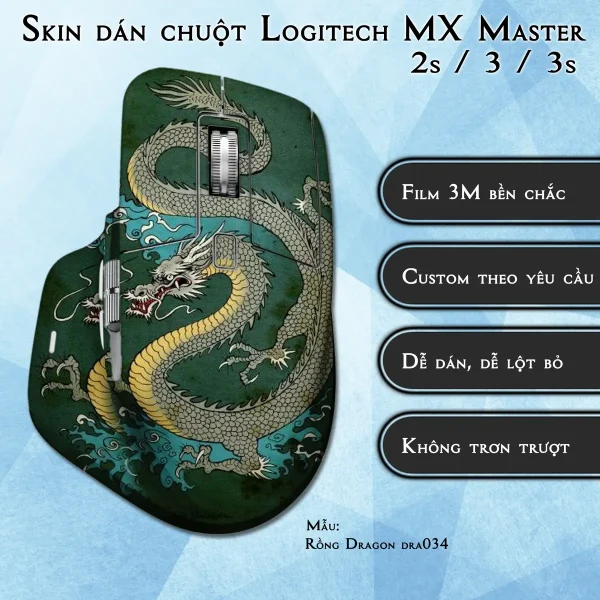 Skin dán chuột Logitech MX Master 2, 2s, 3, 3s mẫu Rồng Dragon dra034
