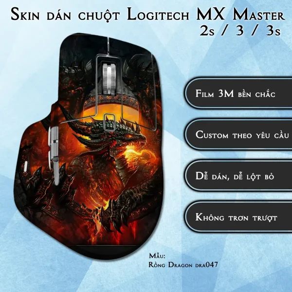 Skin dán chuột Logitech MX Master 2, 2s, 3, 3s mẫu Rồng Dragon dra047