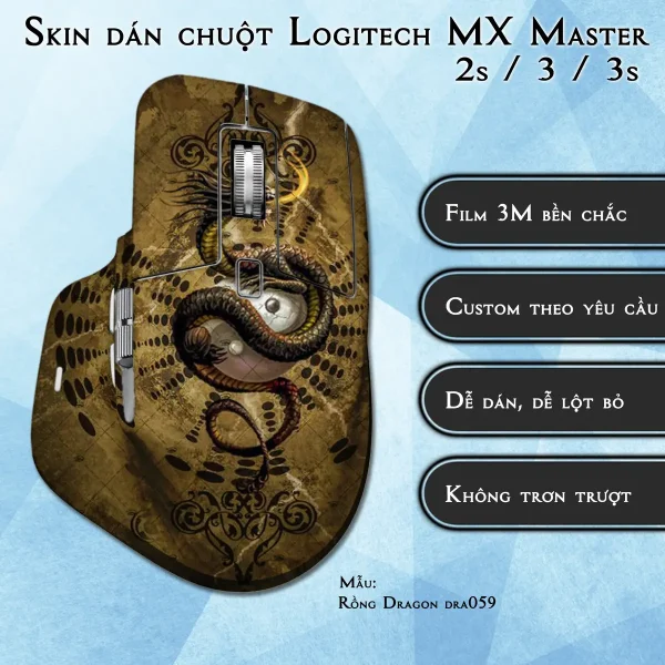 Skin dán chuột Logitech MX Master 2, 2s, 3, 3s mẫu Rồng Dragon dra059