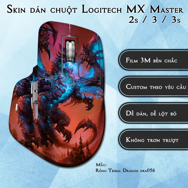 Skin dán chuột Logitech MX Master 2, 2s, 3, 3s mẫu Rồng Tribal Dragon dra056