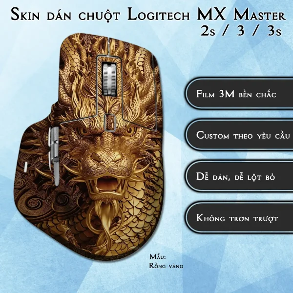 Skin dán chuột Logitech MX Master 2, 2s, 3, 3s mẫu Rồng vàng