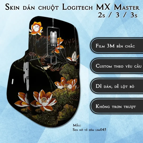 Skin dán chuột Logitech MX Master 2, 2s, 3, 3s mẫu Sen nở về đêm lsm045