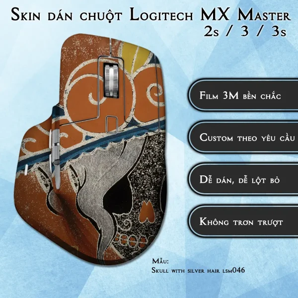 Skin dán chuột Logitech MX Master 2, 2s, 3, 3s mẫu Skull with silver hair lsm046
