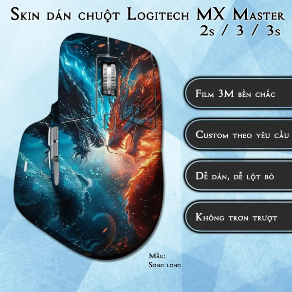 Skin dán chuột Logitech MX Master 2, 2s, 3, 3s mẫu Song long