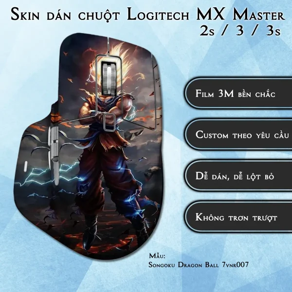 Skin dán chuột Logitech MX Master 2, 2s, 3, 3s mẫu Songoku Dragon Ball 7vnr007