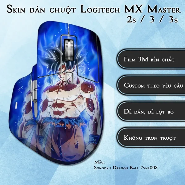 Skin dán chuột Logitech MX Master 2, 2s, 3, 3s mẫu Songoku Dragon Ball 7vnr008