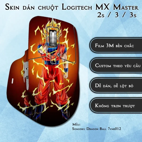 Skin dán chuột Logitech MX Master 2, 2s, 3, 3s mẫu Songoku Dragon Ball 7vnr012