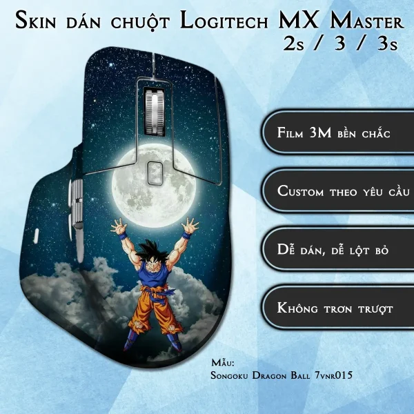 Skin dán chuột Logitech MX Master 2, 2s, 3, 3s mẫu Songoku Dragon Ball 7vnr015