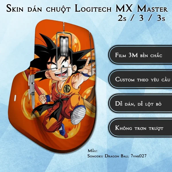 Skin dán chuột Logitech MX Master 2, 2s, 3, 3s mẫu Songoku Dragon Ball 7vnr027