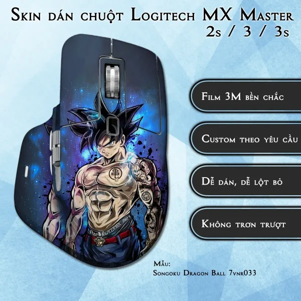 Skin dán chuột Logitech MX Master 2, 2s, 3, 3s mẫu Songoku Dragon Ball 7vnr033