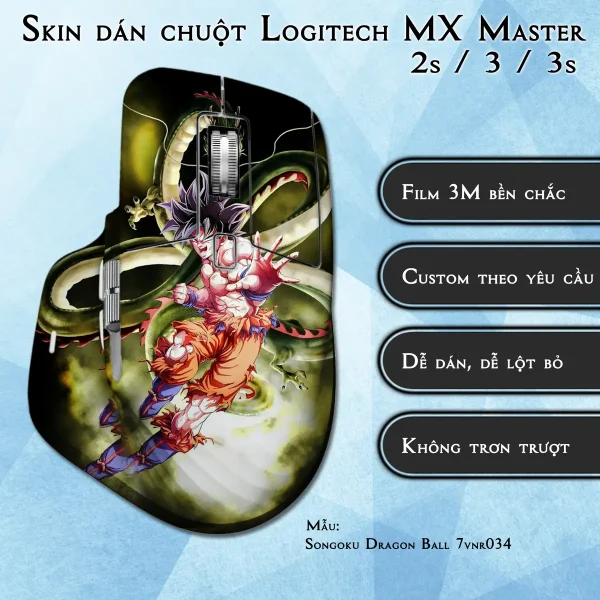 Skin dán chuột Logitech MX Master 2, 2s, 3, 3s mẫu Songoku Dragon Ball 7vnr034